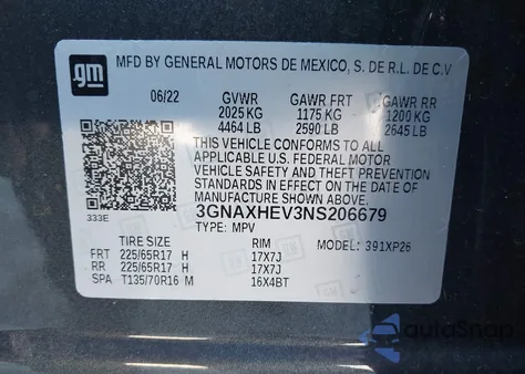 2022 Chevrolet Equinox Fwd Ls z USA, uszkodzony, nr VIN 3GNAXHEV3NS206679